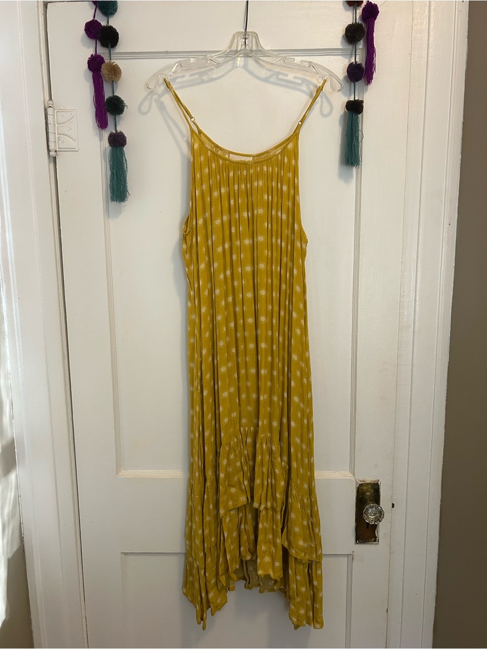 Universal Thread Mustard Yellow Polka Dot High-Low Maxi Dress